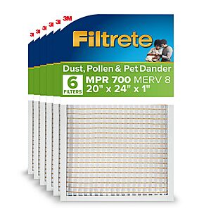 6-Pack Filtrete MPR 700 MERV 8 AC Furnace Air Filter 20x24x1 $24.99 ($4.17 each) or less if you buy two
