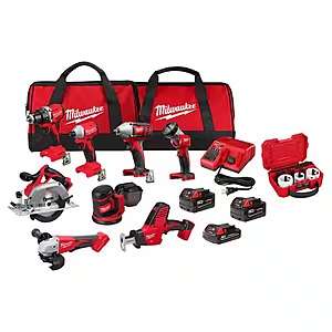 Milwaukee M18 18V Cordless Lithium-Ion 8-Tool Combo Kit w/ 3 Batteries, Charger, Bag with Hole Dozer 8-Pc Hole Saw Kit $619