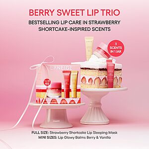 [S&S]LANEIGE Berry Sweet Lip Trio Set | Lip Sleeping Mask Strawberry Shortcake & Mini Lip Glowy Balms in Berry & Vanilla $22.8