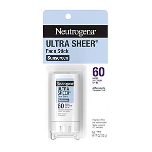 [Prime] 0.47-Oz Neutrogena Ultra Sheer Face Sunscreen Stick SPF 60 w/ Vitamin C & E $5.15 w/ S&S + Free Shipping
