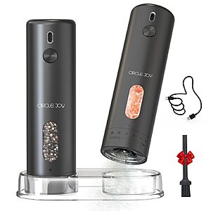 Prime Members: CIRCLE JOY Rechargeable Electric Salt & Pepper Grinder Set w/ Base (110mL, Adjustable Coarseness, Black) $11.39 + Free Shipping
