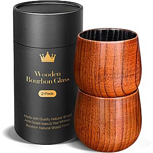 [Prime] 2-Pack 10-Oz HWISDMIG Wooden Bourbon Drinking Glasses $14.14 + Free Shipping
