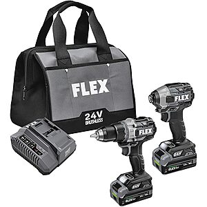 FLEX 24V Brushless Cordless Hammer Drill with Turbo Mode Impact Driver Stacked Lithium Kit with (2) 2.0Ah Stacked Lithium Batteries $179.99