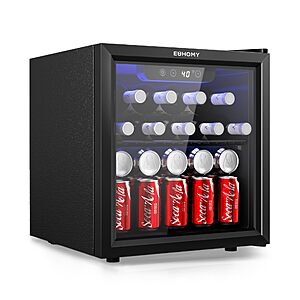 Prime Members: EUHOMY 48 Can Beverage Refrigerator Cooler, Mini Fridge Glass Door for Beer Drinks Wines $117.49