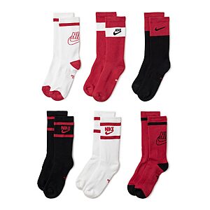 Nike Unisex Kids Everyday Cushioned Crew Socks (6 Pairs), White/Black/University Red, Small $13.2