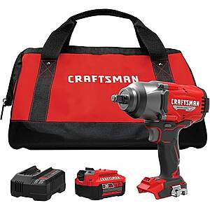 CRAFTSMAN V20 RP Impact Wrench, Cordless, Brushless, High Torque, 1/2 Inch, 4Ah Battery and Charger Included $169