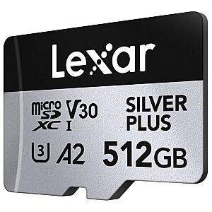 Lexar 512GB Professional Silver Plus microSDXC Memory Card with SD Adapter $104.99