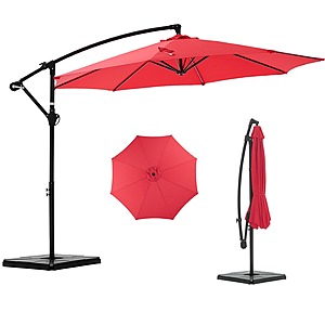 NEWBULIG 10FT Offset Cantilever Patio Umbrella w/ Base (Red) $64.93 + Free Shipping