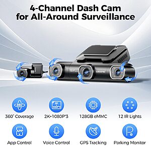 (prime) AZDOME M660 360° 4 Channel Dash Cam (2K+1080P x 3) $80 + Free S/H