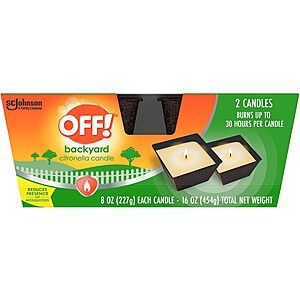 [Prime] 2-Pack 8-Oz OFF! Backyard Citronella Candles $8.92 w/ S&S + Free Shipping