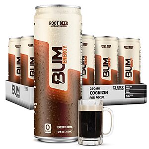 [S&S] $18.80: BUM Sugar-Free Energy Drink, Root Beer, 12 oz, Pack of 12