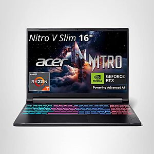 Acer Nitro V16S AI Laptop: 16" QHD+ 180Hz IPS, Ryzen 7 260, RTX 5070, 16GB DDR5, 512GB Gen4 SSD, USB4, Win11H @ $1000 + F/S
