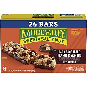 Nature Valley Dark Chocolate Peanut Almond granola bars, 24 Bars for $7.65 @ Amazon Prime Day sale