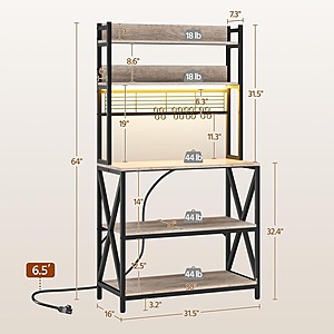 Yaheetech 5-Tier Kitchen Baker's Rack w/ Power Outlet & LED Lights $70 + FS