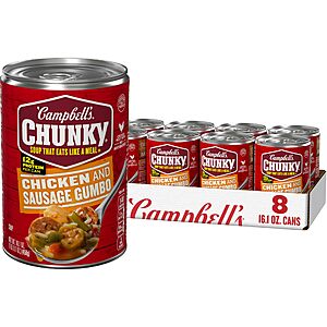 $12.72 S&S CLIP Q  Campbell’s Chunky Soup, Chicken and Sausage Gumbo, 16.1 oz Can (Case of 8)