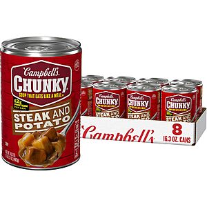 $13.08 S&S CLIP Q ymmv Amazon Campbell’s Chunky Soup, Steak and Potato Soup, 16.3 oz Can Case of 8 cans