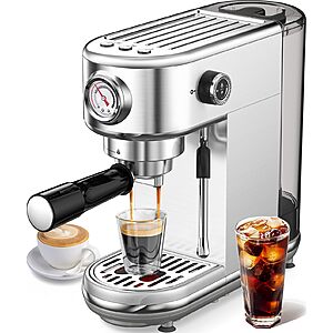 atatix Espresso Machine with Milk Frother, 20 Bar Pressure Espresso Maker, with 44OZ Removable Tank, Compact Stainless Steel Coffee Machine Silver $69.99