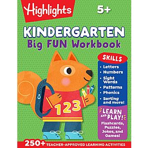 Prime Members: Highlights Kindergarten Big Fun Workbook w/ 250+ Learning Activities (256-Page Paperback) $5.64 + Free Shipping