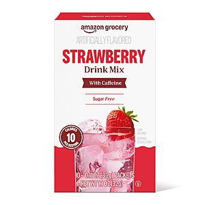[S&S, AC] $1.31: Amazon Grocery Strawberry Drink Mix with Caffeine, 10 packets, 1.1 Oz