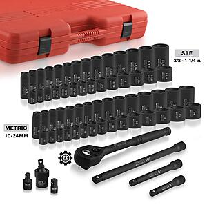 NEIKO 02448A 1/2" Drive Master Impact Socket Set, 65 Piece, Standard SAE (3/8"-1-1/4") & Metric (10-24 mm) Sizes, Deep & Shallow Kit, Includes Adapters & Ratchet Handle $127.41