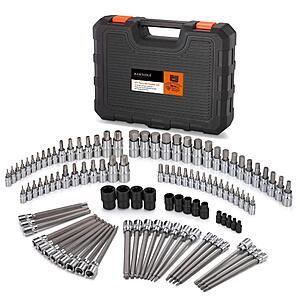 RIMKOLO 107-Piece Allen and Torx Bit Socket Set, 1/4", 3/8" and 1/2" Drive Hex/Ball End Hex/Extra Long Tamper Proof Torx SAE & Metric Bit Set $86.39