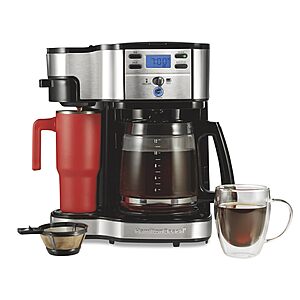 $56.95: Hamilton Beach 2-Way Programmable Coffee Maker, 12 Cup Glass Carafe and Single Serve Coffee Maker, Black with Stainless Steel Accents, 49980RG
