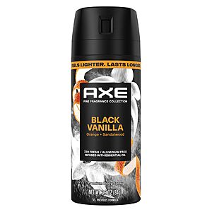 Prime Members: 2.9-Oz AXE Fine Fragrance Body Spray (Black Vanilla or Midnight Amber) 2 for $8 + $8 Amazon Credit