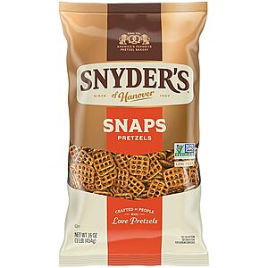 YMMV Snyder's of Hanover Snaps Pretzels, 16 Oz Bag  and other Synder’s Pretzels $2.24