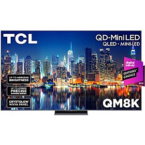 TCL 65 Inch Class QM8K Series | Mini LED QLED 4K HDR | 65QM8K, 2025 Model | 120HZ-144HZ Anti Reflective Wide Angle Screen Smart Google TV Dolby Atmos $997.99