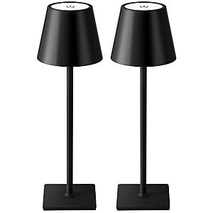 $11.99: 2 Pack Cordless Table Lamp, Portable LED Desk Lamps, 5000mAh Battery Operated, 3 Color Stepless Dimming, Rechargeable, Black