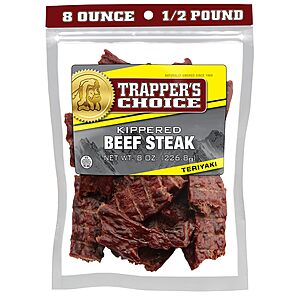 Old Trapper, Trapper's Choice Teriyaki Kippered Beef Steak, Eight-Ounce Individual Package, Savory Sweet Meat Snacks~$9.11 With S&S @ Amazon