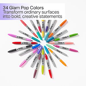 34-Ct Sharpie Glam Pop Permanent Markers (Assorted Colors) $16.49 + Free Shipping w/ Prime or on $35+