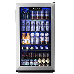 Simzlife 130 Can Beverage Refrigerator and Cooler with Glass Door for Home $170