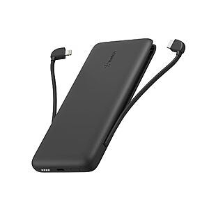 Belkin Portable Charger Power Bank(10,000mAh), 23W Battery Pack with Integrated USB-C, Lightning Cables, Pass-Through Capability, Charge 2 Devices at Once $37.99