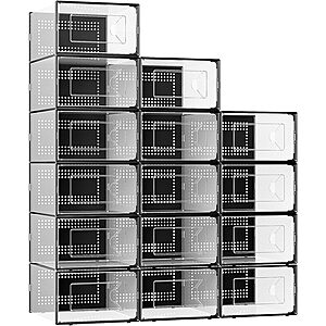 Foluck X-Large 15 Pack Shoe Storage Organizer Box Clear Plastic Stackable | Interlocking Design, Sturdy Dustproof Breathable, Fits Men's Size 11 Women's Size 12, $33.99