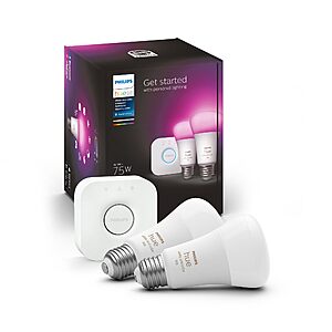 [Prime] Philips Hue Smart Light Starter Kit w/ 2x 75W A19 Bulbs & Bridge $72.22 + Free Shipping