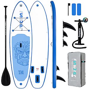 Prime Members: 10'6" FunWater Inflatable Stand-Up Paddle Board Kit w/ Adjustable Paddle, Pump & Backpack (Light Blue Tiki or Sunset Orange) from $79.76 + Free Shipping