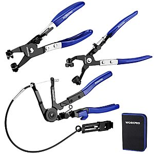 Prime, WORKPRO 3-Piece Hose Clamp Pliers Set with Pouch - 27" Long Reach Wire Spring Hose Clamp Plier & Angled Spring Clamp & Flat Band Pliers, $22.94