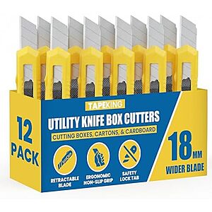 [Prime] $7.99* | 12-Pack 18mm Tape King Retractable Utility Knife Set at Amazon