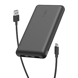 $26.00: Belkin Portable Charger USB-C Power Bank 20000 mAh, 2 USB-A Ports, 15W Type-A to Type-C Cable, Black