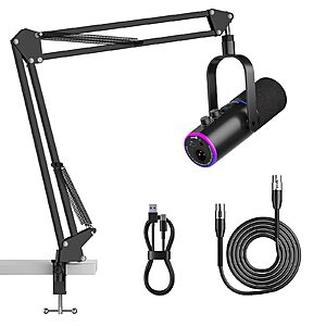 [Prime] P PUPGSIS Dynamic USB/XLR Podcast Microphone w/ Boom Arm $14.86 + Free Shipping