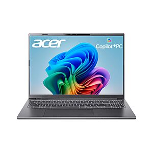 Acer Aspire 16 AI Copilot+ PC | 16" WUXGA 120Hz 100% sRGB | Snapdragon X | 16GB LPDDR5X | 512GB PCIe Gen 4 SSD | Wi-Fi 7 | A16-11M-X0LW $632.99