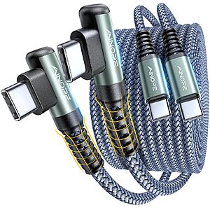 Prime: 2-Pack 6.6' Ainope 60W USB-C Right Angle Braided Charging Cables (Grey) $4.99 + Free Shipping