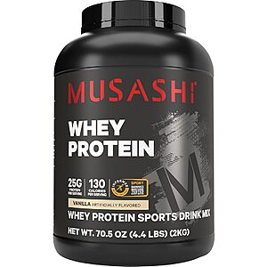 Musashi Whey Protein Powder, Vanilla, 2kg (4.4 lb), WPC & WPI Blend, 25g Protein, 130 Calories per Serving $33.25