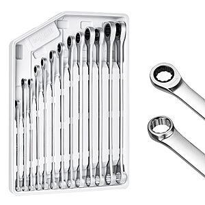 toolant 13pcs Extra Long Ratcheting Wrench Set, Offset Head Double Box-End Ratcheting Wrench Set, 5/16-1" SAE Set, 90-Tooth and 4° Swing, with Storage Tray