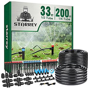 [Prime] 233' Starrey Drip Irrigation Garden Watering System w/ 33' 1/2" Main Line & 200' 1/4" Drip Line $26.03 + Free Shipping