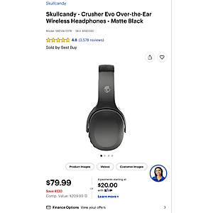 Skullcandy Crusher Evo - Over Ear Wireless Headphones - Matte Black $79.99