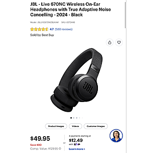 JBL Live 670NC On Ear Headphones (multiple colors)  $49.95