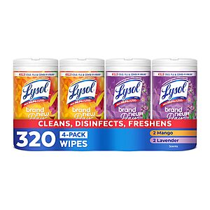 [S&S] LYSOL Disinfecting Wipes, All Purpose Cleaner, Multi-Surface Antibacterial Cleaning Wipes Lavender + Mango Scents, 80 ct. (4 Pack) $11.38