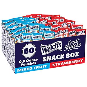 Welch's Fruit Snacks, Mixed Fruit & Strawberry Snack Box, 0.8oz Snack Packs (Pack of 60) at Amazon $8.26